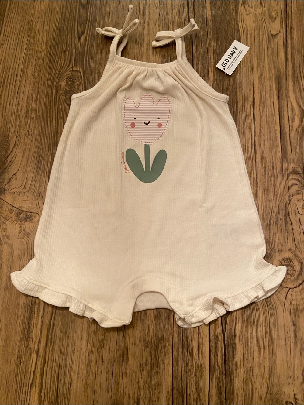 Old Navy Cream Romper with Pink & Green Tulip NWT Size 12/18 Months